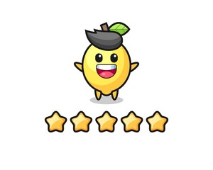 the illustration of customer best rating, lemon cute character with 5 stars