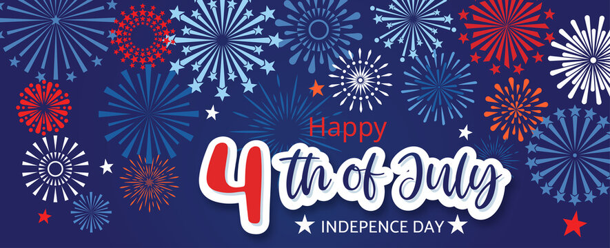 4th July Happy Independence Day holiday banner template with festive fireworks.-vector illustration