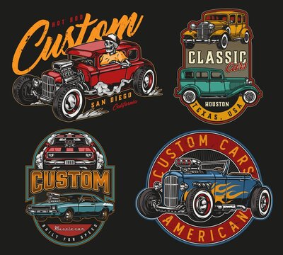 Custom cars vintage colorful designs