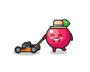 illustration of the apple character using lawn mower