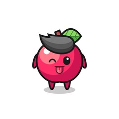 cute apple character in sweet expression while sticking out her tongue