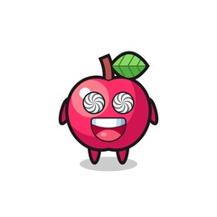 apple character with an expression of crazy about money