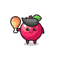 Obraz premium apple cute mascot is eating a fried chicken
