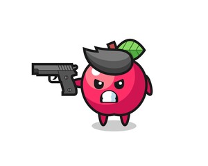 the cute apple character shoot with a gun