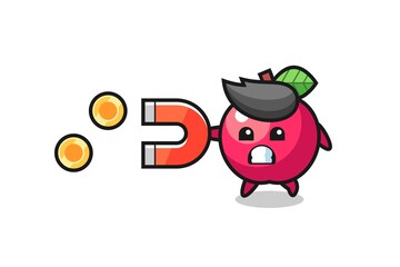 the character of apple hold a magnet to catch the gold coins