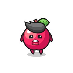 apple illustration with apologizing expression, saying I am sorry
