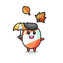 cartoon of the cute candy holding an umbrella in autumn