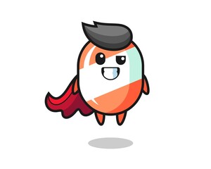 the cute candy character as a flying superhero