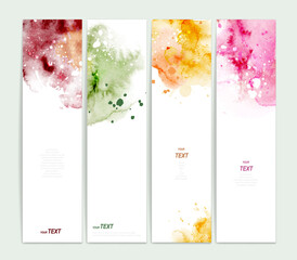 Set of four varicolored watercolor banners
