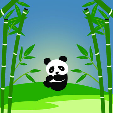 Bamboo and panda isolated on blue background. As background or wallpaper, bamboo and panda. vector illustration