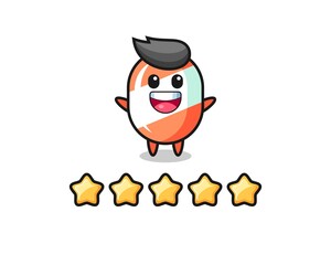 the illustration of customer best rating, candy cute character with 5 stars