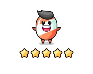 the illustration of customer best rating, candy cute character with 5 stars