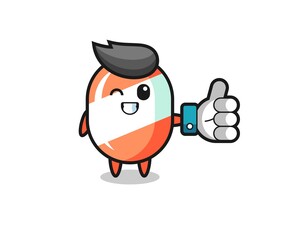 cute candy with social media thumbs up symbol