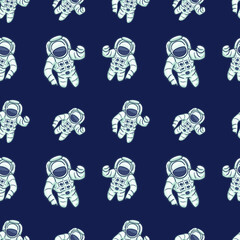 Astronaut Icon Emoji Pattern. Space Seamless Background Symbols. Doodle Emoticon Illustration Design Vector.