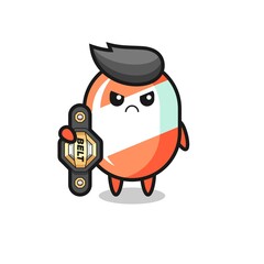 candy mascot character as a MMA fighter with the champion belt