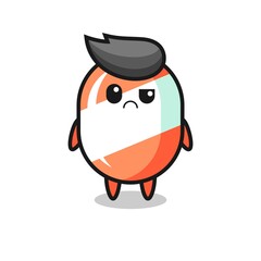 the mascot of the candy with sceptical face