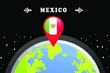 mexico Flag in the location mark on the globe