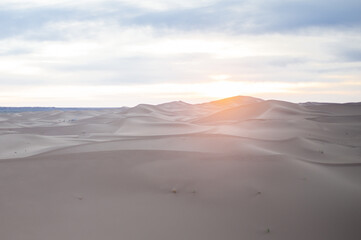 Obraz na płótnie Canvas endless expanses of the Sahara huge sand dunes at dawn of sunrise 