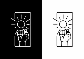 Fist and sun line art badge