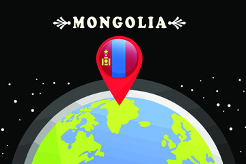 mongolia Flag in the location mark on the globe