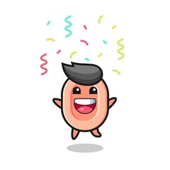 happy soap mascot jumping for congratulation with colour confetti