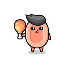soap cute mascot is eating a fried chicken
