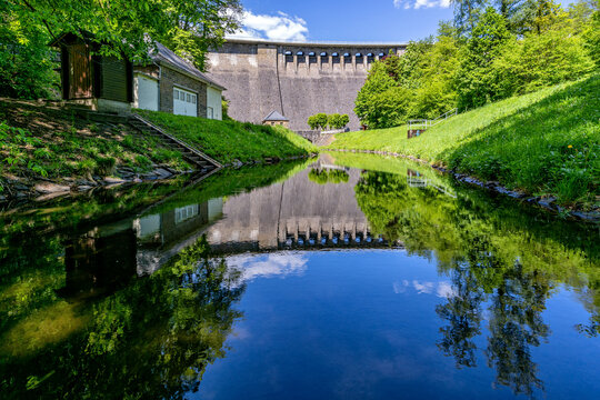 dam of the Aggertalsperre, a storage reservoir near Gummersbach, Germany