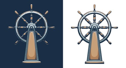 Retro style ship wheel. Vintage steering wheel - maritime vector illustration. © Agor2012