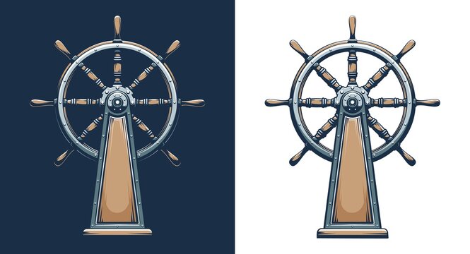 Retro style ship wheel. Vintage steering wheel - maritime vector illustration.