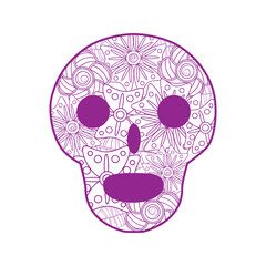 Mexican sugar skull with flowers for Day of the Dead skull. illustration of tribes. outline for coloring book page design.