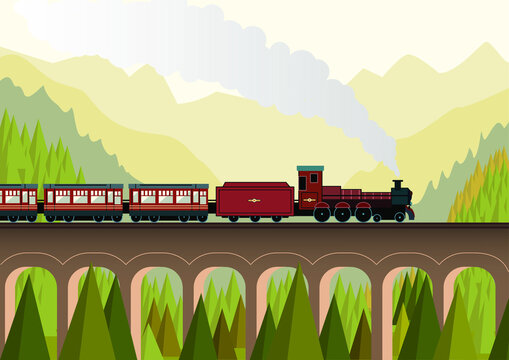 train on the road Hogwart Express Harry Potter vector illustration art design