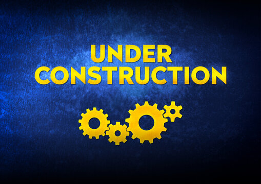 Under construction sign. Modern typography with gear wheels.