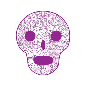 Mexican sugar skull with flowers for Day of the Dead skull. illustration of tribes. outline for coloring book page design.