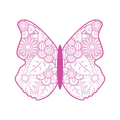 Decorative butterfly, graphic style, hand drawn, black and white isolated vector illustration