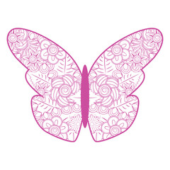 Naklejka premium Decorative butterfly, graphic style, hand drawn, black and white isolated vector illustration