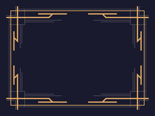 Art deco frame. Vintage linear border. Design a template for invitations, leaflets and greeting cards. Geometric golden frame. The style of the 1920s - 1930s. Vector illustration