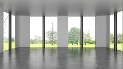 Obraz premium Illustration 3D rendering large luxury modern bright interiors Living room mockup computer digitally generated image