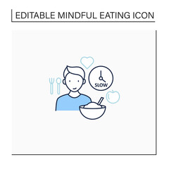 Mindful eating line icon. Eating slowly. Savoring every bite.Enjoy meal. Conscious nutrition. Healthcare concept. Isolated vector illustration.Editable stroke