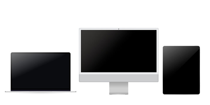 Mockup of laptop, tablet pc and frame Computer monitor. Responsive web design devices mock up.