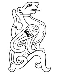 Semargl, Winged Dog. Ancient Slavic Fertility Symbol. Printable Coloring Page.