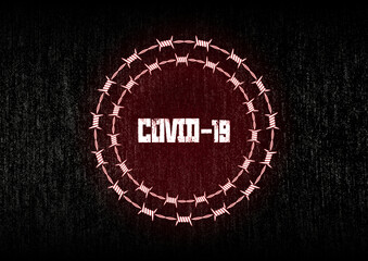 covid-19 passport concept with barbed wire and blood on grunge background. conspiracy theory concept.