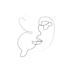 abstract face with butterfly one line drawing. Portret minimalistic style