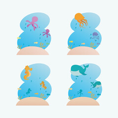 undersea animal set vector illustration