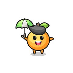 cute orange fruit illustration holding an umbrella