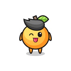 cute orange fruit character in sweet expression while sticking out her tongue