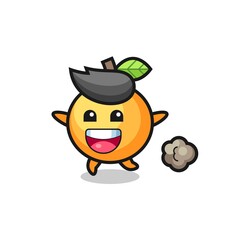 the happy orange fruit cartoon with running pose