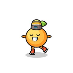 orange fruit cartoon as an ice skating player doing perform