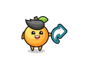 cute orange fruit hold social media share symbol