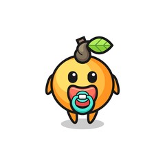 baby orange fruit cartoon character with pacifier