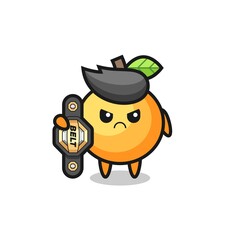 orange fruit mascot character as a MMA fighter with the champion belt